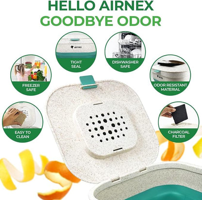 AIRNEX Collapsible Small Compost Bin with Lid - 1 Gallon Compost Bucket Food Waste Caddy Made of Wheat Straw - Odorless Counter Top Compost Bin for Kitchen with 20 Compost Bags and 2 Carbon Filters