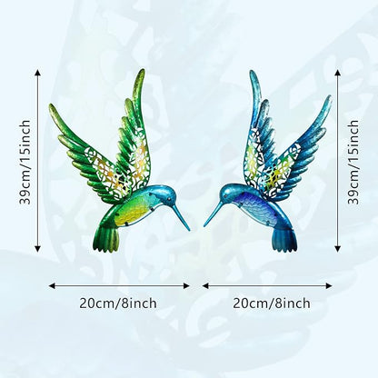 HONGLAND Metal Hummingbird Wall Art 15inch Metal Birds Wall Sculpture Garden Decoration Outdoor Statue Patio Fence Hanging Plaques 2 Pack