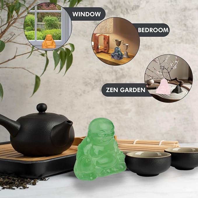 Fluorite Crystal Laughing Buddha Statue Meditation Decor Spiritual Art Piece Healing Stone Figurine Zen Altar Sculpture Feng Shui Gift Yoga Space Ornament Peaceful Home Temple Collectible