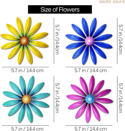 Giyyomtr Metal Flowers Wall Decor - 4pcs 6.2'' Metal Wall Art Hanging Decorations for Outdoor Fence Garden Yard Patio Exterior Wall Decor