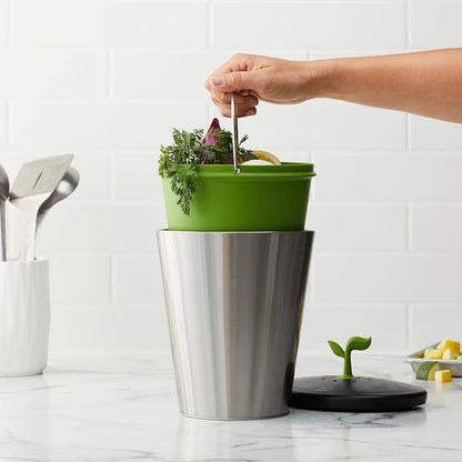 Chef'n EcoCrock Countertop Compost Bin, 3.3 Liter, Steel Gray