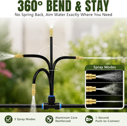 40 Pack Great Value 360° Adjustable Copper Drip Irrigation Nozzles, Flexible Misting Emitters for 1/4" Drip Tubing with 40PCS Quick Connect Fittings for Garden Greenhouse