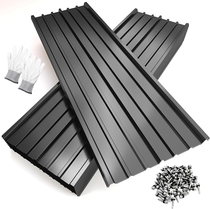 NeatiEase 10 Pcs Metal Roofing Panels, 5.1 Feet Corrugated Galvanized Roofing Panels Metal Siding Panels with Steel Screws for Pergola, Gazebo, Shed, Outdoor Storage, Chicken Coop,Garages (Black)