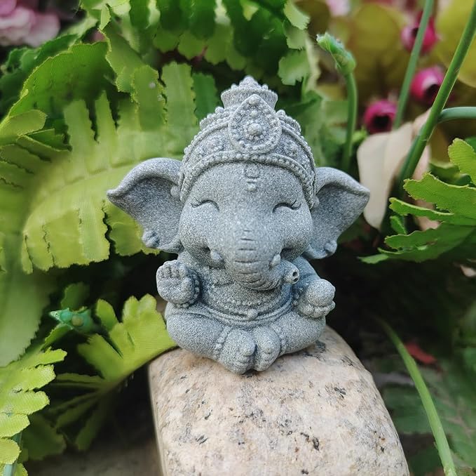 livelyfish Small Elephant Statue Sandstone Figurine Hindu Meditation Buddha Sculpture for Fish Tank Aquarium Decoration (F)