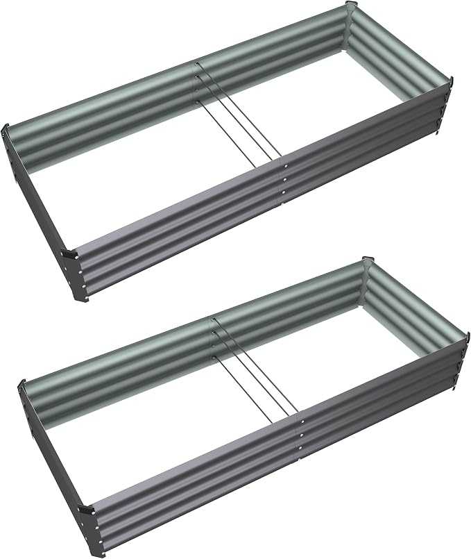 6X2X1 FT Metal Raised Garden Bed Kit, Heavy Duty Outdoor Rectangular Planter Box, Bottomless Design for Deep Root Vegetables, Flowers & Herbs, Easy Assembly(Dark Gray 2PCS)