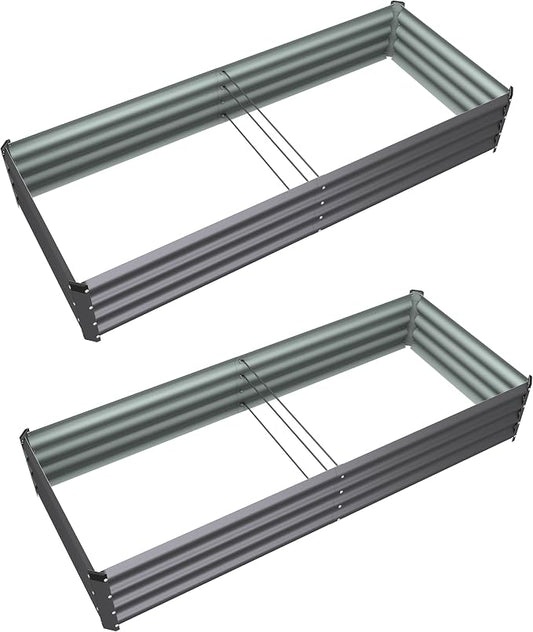 6X2X1 FT Metal Raised Garden Bed Kit, Heavy Duty Outdoor Rectangular Planter Box, Bottomless Design for Deep Root Vegetables, Flowers & Herbs, Easy Assembly(Dark Gray 2PCS)