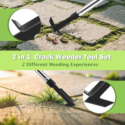 Crack Weeder Tool with Long Handle - 2 in 1 Weed Crack Remover Tool Gardening, 60" Manual Crevice Weeding Tools L-Shape Weed Puller for Sidewalk Driveway Paver Patio Yard Garden