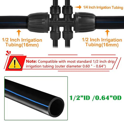 1/2 Inch To 1/4 Inch Drip Irrigation Fittings, 8 Pack Push-to-Fit 1/2" (1/2" ID x 0.65" OD) to 1/4" Drip Line Reducing Tee 1/2" x 1/4" 6 Way Splitter Connectors for Garden Irrigation System
