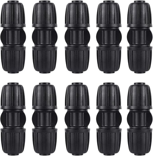 10 Pack 1/2 Inch Drip Irrigation Coupling Connectors (1/2" ID x 0.65" OD) - 1/2'' Drip Line Anti-Drop Barbed Locked Straight Connectors for 1/2 Inch Drip Tubing Garden Irrigation System
