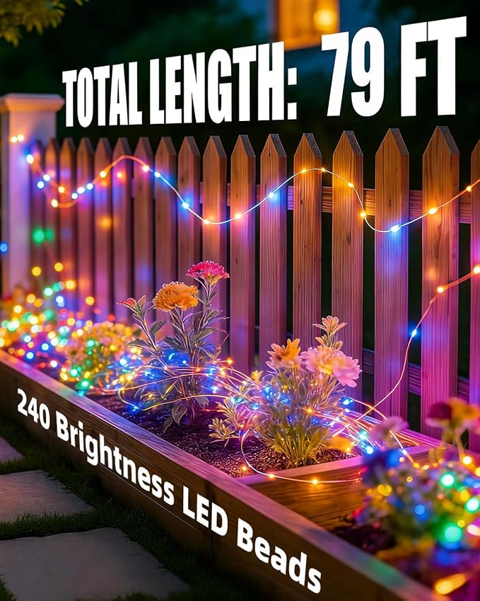 Solar Fairy String Lights 2 Pack Outdoor Remote Total 79FT 240LED Warm Multicolor 11 Mode Solar Powered Waterproof Copper Wire Twinkle String Light for Christmas Garden Tree Wedding Yard Decoration