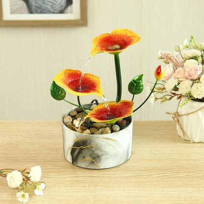 Tabletop Fountain Water Fountain Indoor Waterfall Fountain 3-Tier Desk Fountain Hibiscus Flower Themed Tabletop Fountains Indoor Home Decor for Meditation Relaxing(Hibiscus)