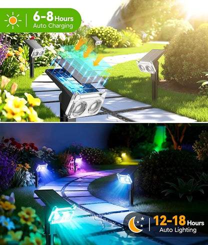 LETMY Solar Lights Outdoor Waterproof IP65, 6 Pack Solar Spot Lights Outdoor with 14 Big LEDs, 2-in-1 Wall Lights & 7 Modes Solar Landscape Spotlights for Pathway Yard Patio Decor Garden Gifts (RGB)