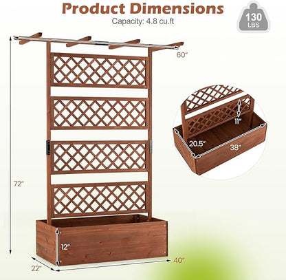 Giantex Raised Garden Bed with Trellis 2 Pack, 72'' Wooden Planter Box Outdoor w/Privacy Screen Roof, Large Vertical Garden Planter w/Drainage Holes for Climbing Plants, Patio Balcony Backyard