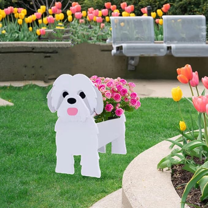 Shih Tzu Dog Planter Pots, 9.45 x 8.98 x 13.5 Inches | Dog Flower Pot, Cute Animal Shaped Plant Pot, Gifts for Women & Pet Lovers, Indoor Outdoor Garden Home Office Decor
