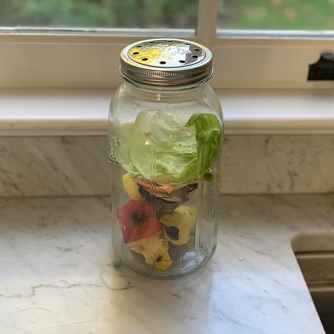 Jarware Mason Jar Lid, Stainless Steel Compost Lid For Wide Mouth Mason Jars, With 4 Charcoal Filters