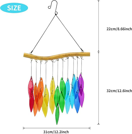 Solar Wind Chimes Outdoor with Glass and Copper (Glass Leaf 1) | Solar Powered, Garden Decor, Patio Decor, Glass and Copper, Outdoor Use