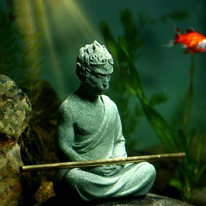 Fish Tank Buddha Statue Ornament,Zen Garden Aquarium Decor,Meditating Statues for Underwater Landscaping,Sandstone-4.6" H