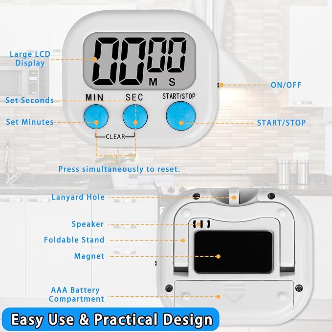 Lasubst Digital Classroom Timers for Teachers Kids School Supplies Bulk with Magnetic Back 12 Pack, White Pink Blue Green