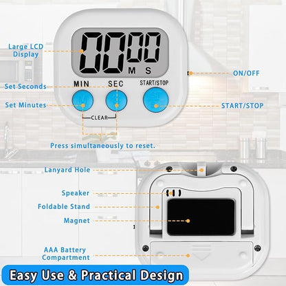 Lasubst Digital Classroom Timers for Teachers Kids School Supplies Bulk with Magnetic Back 12 Pack, White Orange Blue Green