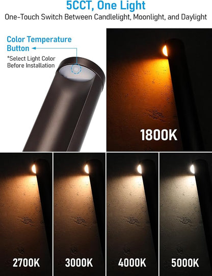 LEONLITE 6-Pack 5CCT Low Voltage Landscape Path Lights, 12-24V AC/DC | 5W Anti-Glare LED Pathway Lights, Die-Casted Aluminum, IP65 Waterproof for Yard Walkway, 1800K/2700K/3000K/4000K/5000K, ETL