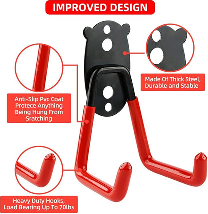Garage Hooks Heavy Duty, Medium Square Hooks Wall Mount, Anti-Slip PVC Coated Steel Utility Storage Organizer for Hanging Ladders, Bikes, Garden Tools and Hoses 4 Packs