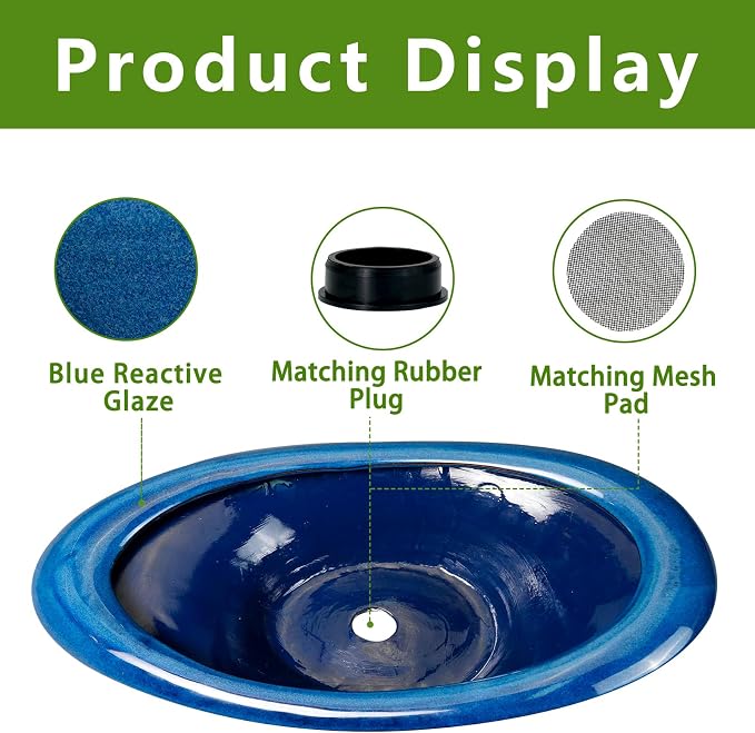 Bonsai Tree Pot 18 Inch - Ceramic Succulent Pots Large Bonsai Planter for Indoor Outdoor Plants Decorative Plant Pot with Drainage Hole Flower Pot for Home Garden Room Decor Blue