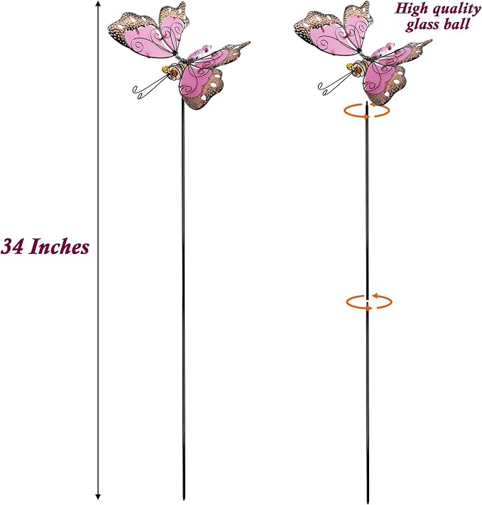 Juegoal 34 Inch Butterfly Garden Stakes Decor, Dragonfly Hummingbird Stakes, Glow in Dark Metal Yard Art for Mom, Mothers Day Ideal Gifts, Indoor Outdoor Lawn Pathway Patio Ornaments, Set of 3
