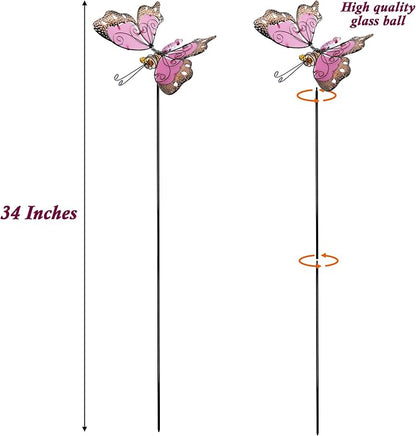 Juegoal 34 Inch Butterfly Garden Stakes Decor, Dragonfly Hummingbird Stakes, Glow in Dark Metal Yard Art for Mom, Mothers Day Ideal Gifts, Indoor Outdoor Lawn Pathway Patio Ornaments, Set of 3