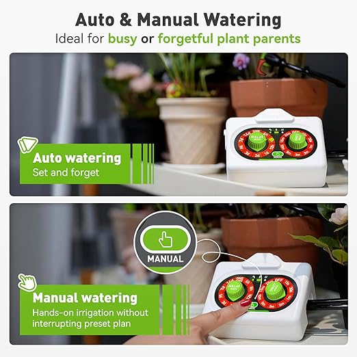 RAINPOINT Easy-Setup Automatic Plant Waterer Indoor for Pot Plant Adjustable Water Output,Battery Powered Outdoor IP54 Waterproof Beginner-Friendly Drip Irrigation System Device Kit Water 10-15 Plants
