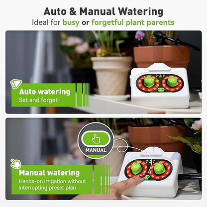 RAINPOINT Easy-Setup Automatic Plant Waterer Indoor for Pot Plant Adjustable Water Output,Battery Powered Outdoor IP54 Waterproof Beginner-Friendly Drip Irrigation System Device Kit Water 10-15 Plants