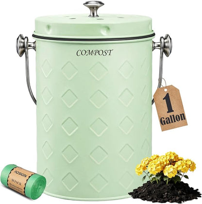 AOSION Countertop Compost Bin Kitchen,Odorless Indoor Compost Bin with Lid | 1 Gallon Composter Container,Removable Inner Bucket,50 Compost Bags,2 Carbon Filters,ideal for food scraps,coffee grounds