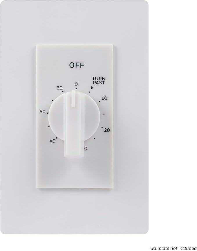 UltraPro 60-Minute In-Wall Spring Wound Countdown Timer Switch, Mechanical Timer for Lights, Bathroom & Exhaust Fans, No Neutral Wire Required, White, 41081