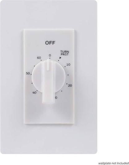 UltraPro 60-Minute In-Wall Spring Wound Countdown Timer Switch, Mechanical Timer for Lights, Bathroom & Exhaust Fans, No Neutral Wire Required, White, 41081