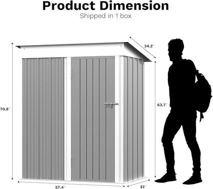 Greesum Outdoor Storage Shed 5 x 3 ft. Utility Tool Shed Metal Storage Garden Shed with Door & Lock for Patio Storage, Gray