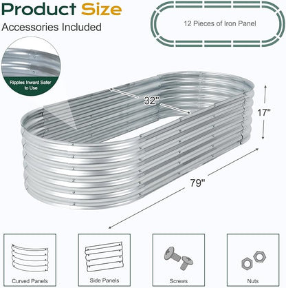 Aoodor Galvanized Raised Garden Bed Kit, 6.6 x 2.6 x 1.4 Ft, Oval Planter Box for Vegetables, Flowers, and Herbs, Outdoor Use, Silver