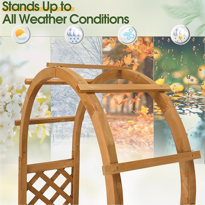 VINGLI Raised Garden Bed with Trellis & Hanging Roof, Wooden Planter Box with Drainage Holes for Outdoor Climbing Plants Vegetables Flowers, Patio Yard Balcony (Natural, Arched top)