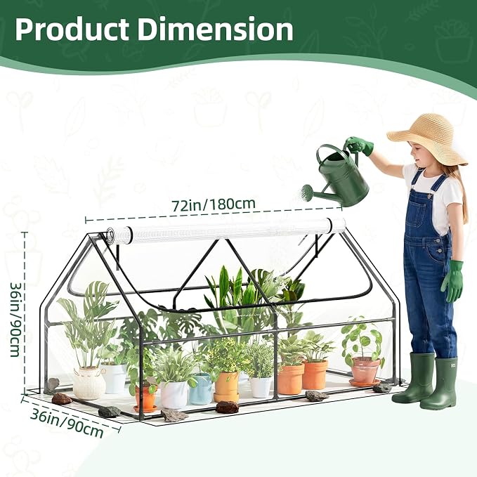 Superlele Mini Greenhouse for Outdoor, 6x3x3FT Portable Walk-in Greenhouse with 2 Large Zipper Doors, Transparent PVC Cover for Plant Protection, Ideal for Raised Garden Bed, Winter Gardening