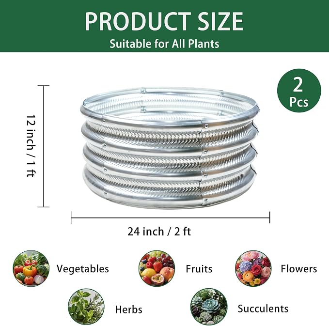 Gartist 2 pcs 2×2×1 ft Round Metal Raised Garden Bed, Light Green Galvanized Outdoor Planter Box for Vegetables, Fruits, Flowers & Herbs