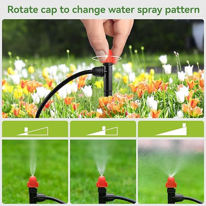 360° Adjustable Drip Spray Emitters for 1/4" Tubing, 30pcs | Drip Sprinkler Heads for Lock Barb Parts, with Stake, Drip Irrigation System