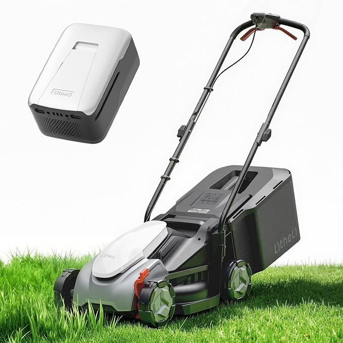 Litheli 14 Inch Cordless Lawn Mower, 8.0Ah Battery Powered Brushless Push Mower, Long Runtime for Small to Mid Yards, 5-Position Height Adjustment, 9 Gallon Bag, Lightweight