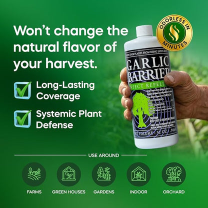 Liquid Garlic Insect Repellent Concentrate, 32 fl oz – OMRI Listed Garlic-Based Formula for Farms, Crops, Gardens & Greenhouses – Indoor & Outdoor Plant Protection