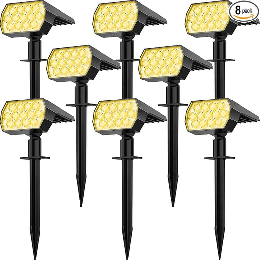 Solar Spot Lights Outdoor 8 Pack, IP65 Waterproof Solar Landscape Spotlights with 65 LEDs, 3 Lighting Modes Solar Garden Lights for Yard Pathway House Driveway (Warm White)