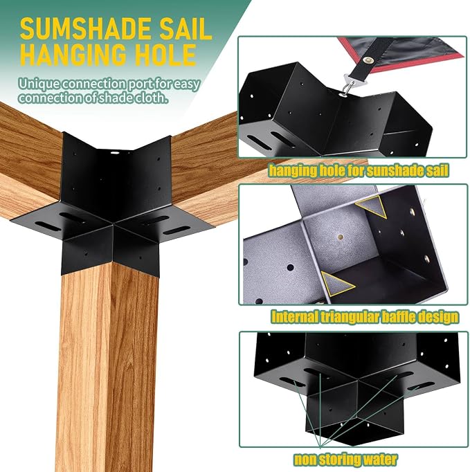 4x4 3-Way Pergola Brackets, 90° Right Angle Corner Extension Bracket Woodworks DIY Pergola kit with Black Powder Coated,Modular Sizing Gazebo Hardware for 4x4 inches Lumber(4PCS)………