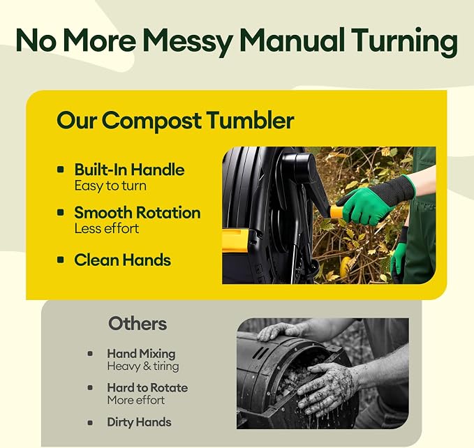 Maygrove Outdoor Compost Bin 53 Gallon, Dual Chamber Large Compost Tumbler for Garden Backyard, with 360° Rotating, Sliding Doors & Solid Steel Frame, Updated Instructions