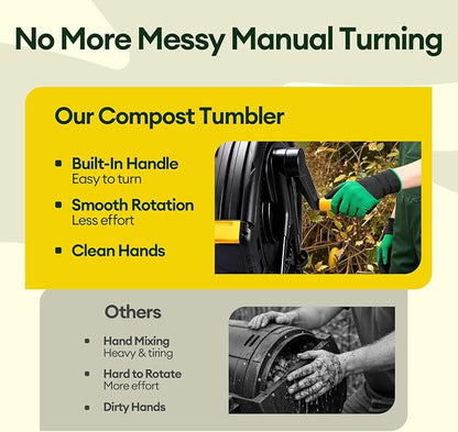 Maygrove Outdoor Compost Bin 53 Gallon, Dual Chamber Large Compost Tumbler for Garden Backyard, with 360° Rotating, Sliding Doors & Solid Steel Frame, Updated Instructions