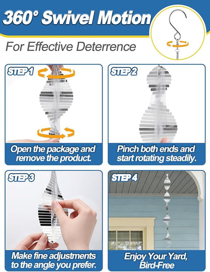 3pcs Reflective Wind Spinners Outdoor for Bird Scare – Stainless Steel Bird Reflectors to Keep Birds Away, Pinwheels for Yard and Garden Decor, Fishbone