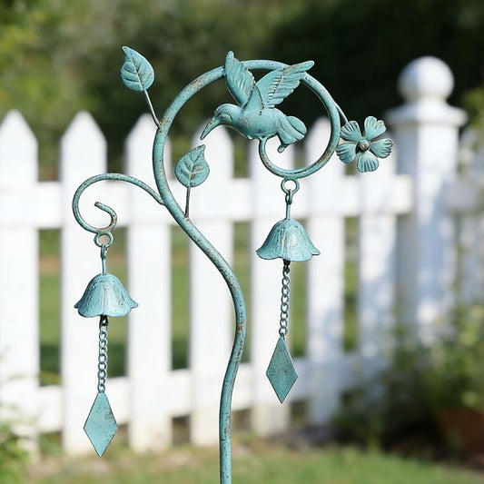 Hummingbird Garden Decor for Outside,Decorative Garden Stake with Bells | 46.8"H Garden Bells Outdoor Stake,Hummingbird Yard Decorations for Garden,Flower Beds, Patio.