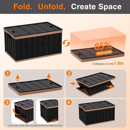 Citylife 64L Collapsible Storage Bins with Lids Plastic Storage Containers for Organizing Stackable Storage Box Large Heavy Duty Utility Crates, 2 Packs