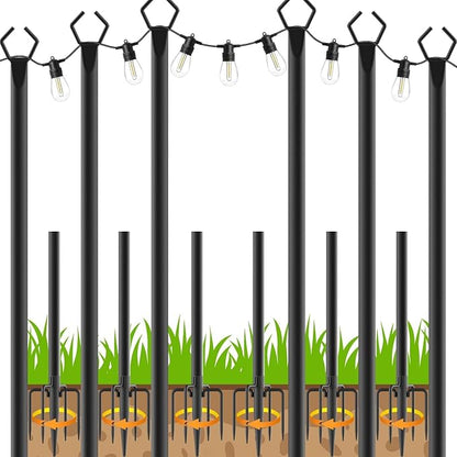 LETIANPAI 10Ft String Light Poles 6 Pack,Light Poles for Outside Lights,Outdoor with Fence Brackets Hanging Lights,Metal Stand Deck Patio Backyard