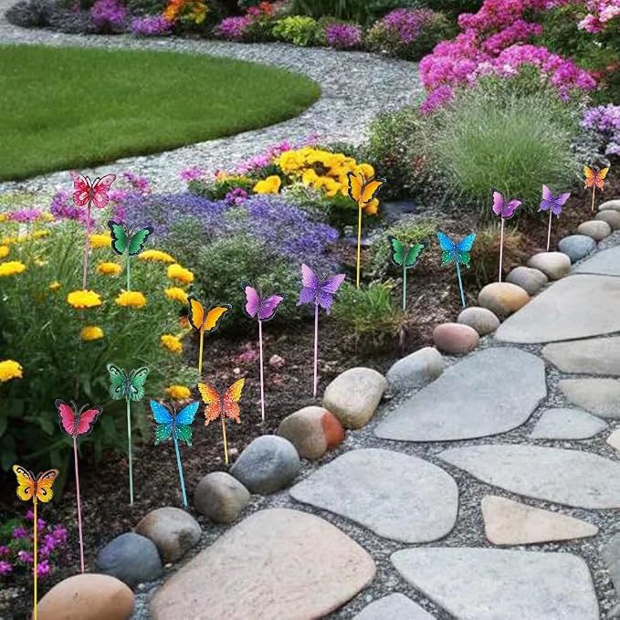 hogardeck Garden Decor for Outside, Set of 20 Metal Butterfly Decorative Garden Stakes for Spring Decor, Yard Art Garden Decorations for Outdoor Lawn Pathway Patio